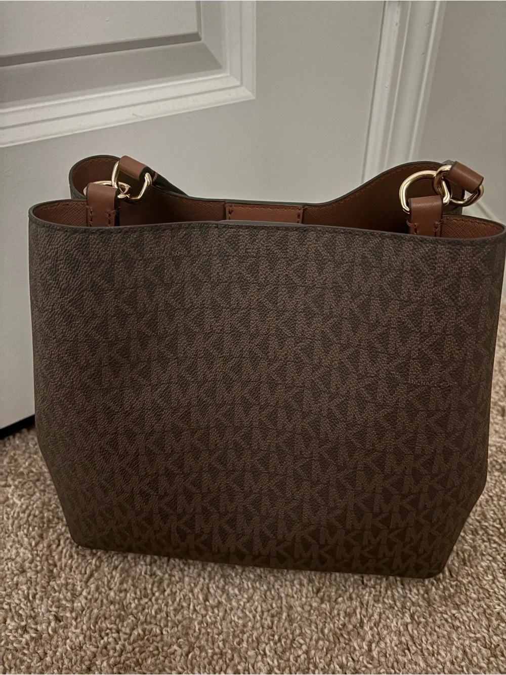 Michael Kors Chocolate Brown MK Logo Tote with Gold Hardware